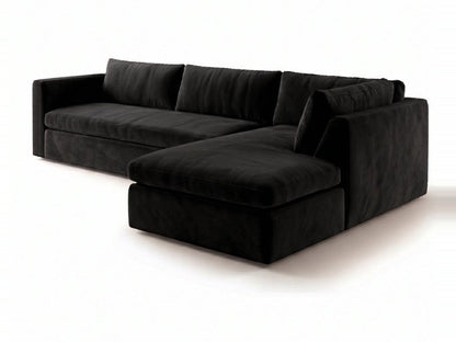 Sillón esquinero Cúrcuma tapizado en pana antimanchas color Black, sofá en L con chaise longue
