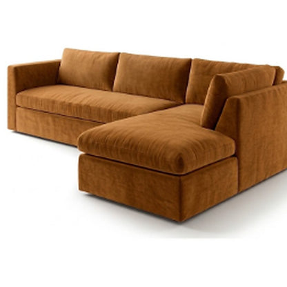 Sillón esquinero Cúrcuma tapizado en pana antimanchas color Gamuza, sofá en L con chaise longue