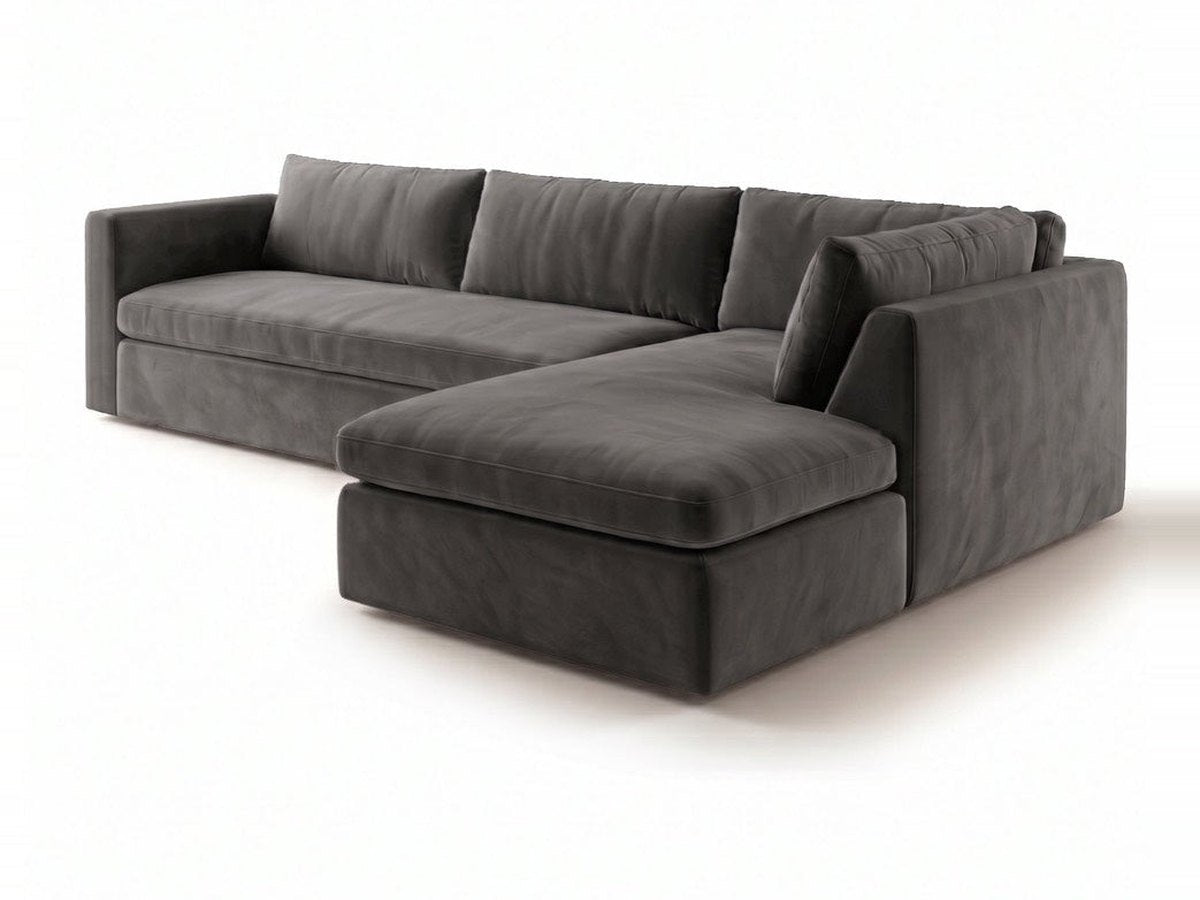 Sillón esquinero Cúrcuma tapizado en pana antimanchas color Grafito, sofá en L con chaise longue