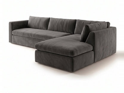 Sillón esquinero Cúrcuma tapizado en pana antimanchas color Grafito, sofá en L con chaise longue