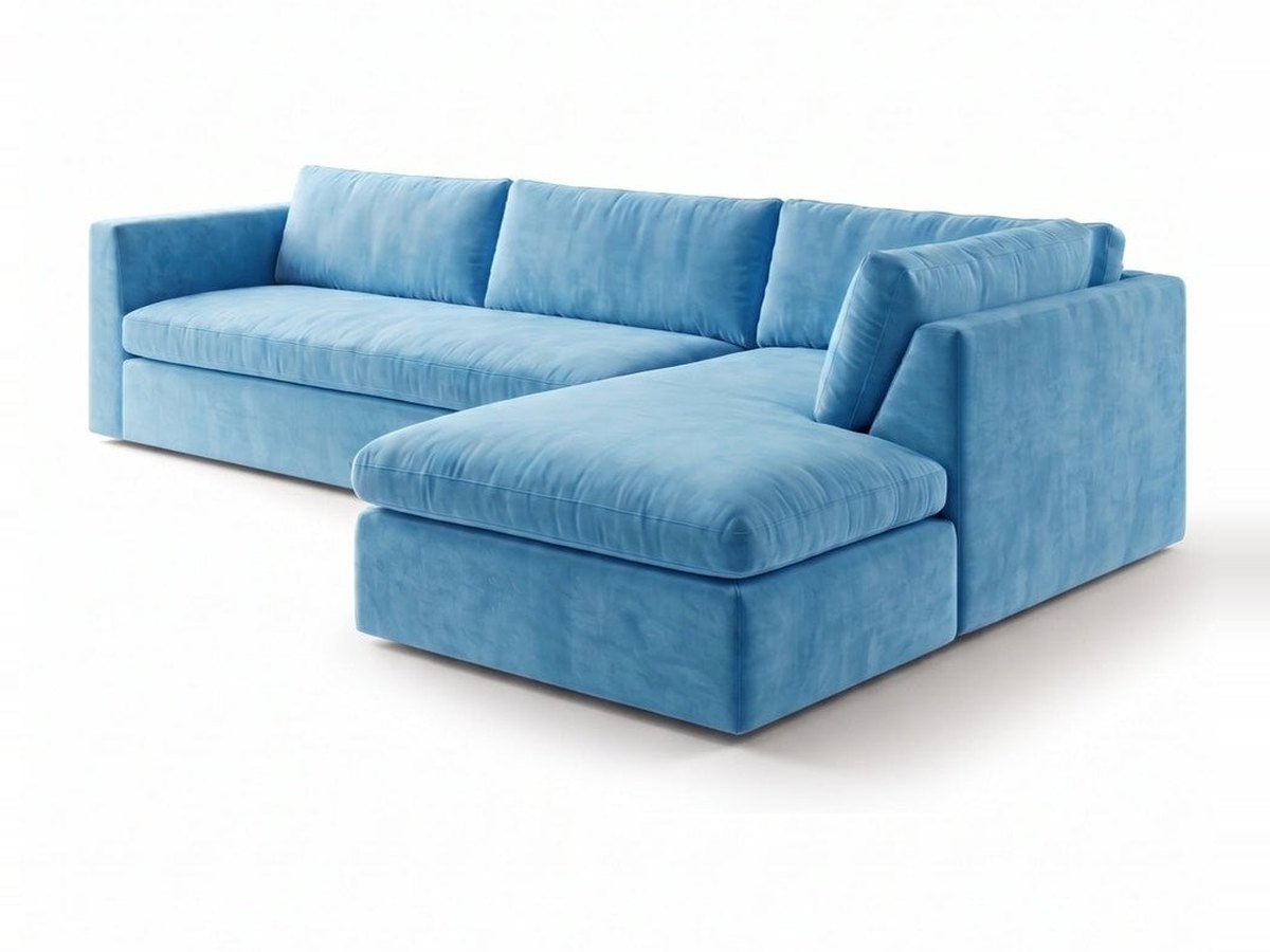 Sillón esquinero Cúrcuma tapizado en pana antimanchas color Océano, sofá en L con chaise longue