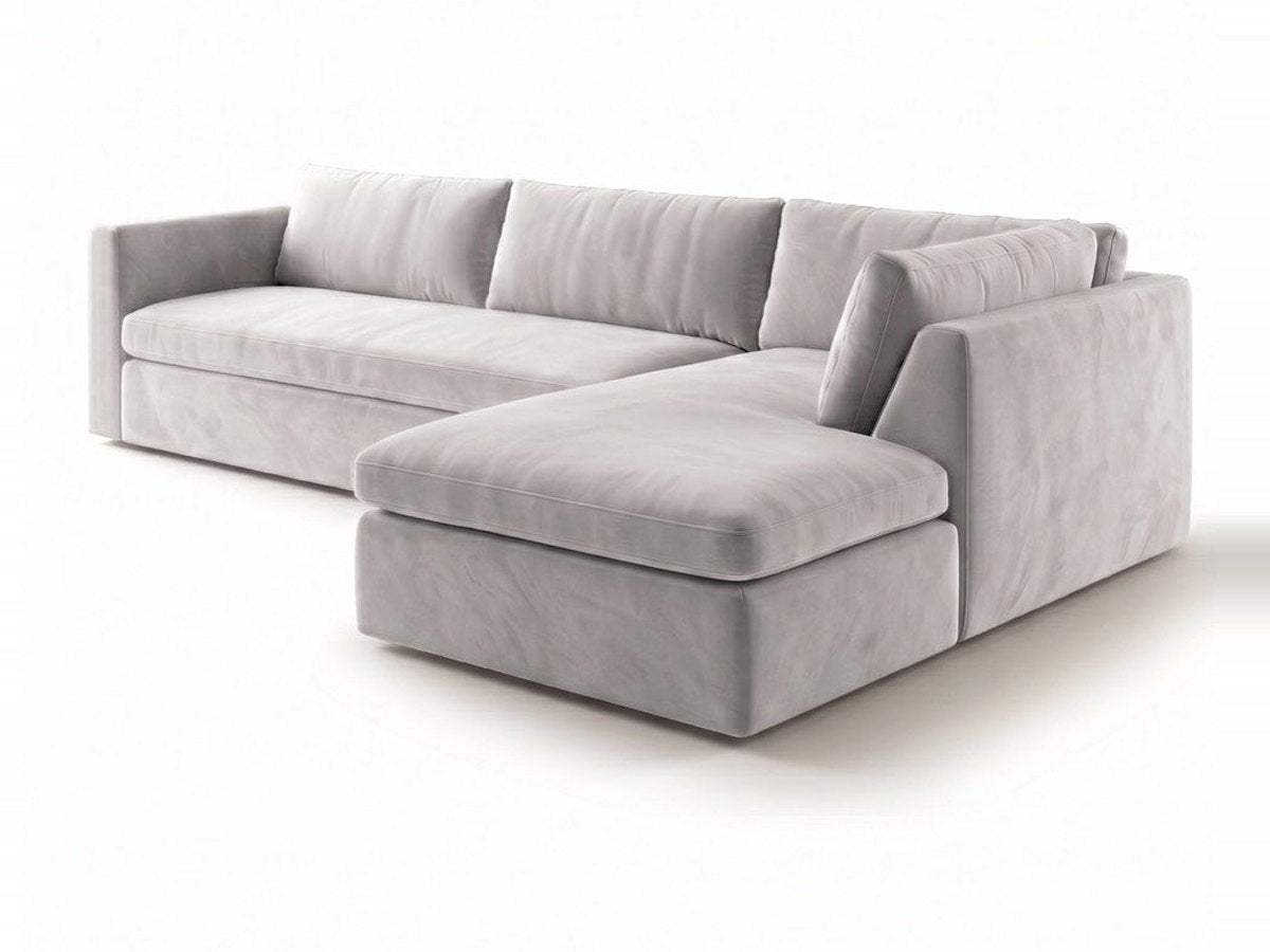Sillón esquinero Cúrcuma tapizado en pana antimanchas color Plata, sofá en L con chaise longue