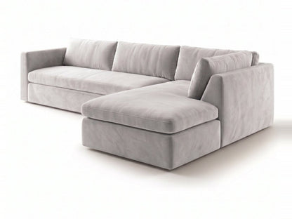 Sillón esquinero Cúrcuma tapizado en pana antimanchas color Plata, sofá en L con chaise longue