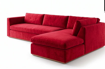 Sillón esquinero Cúrcuma tapizado en pana antimanchas color Rojo, sofá en L con chaise longue