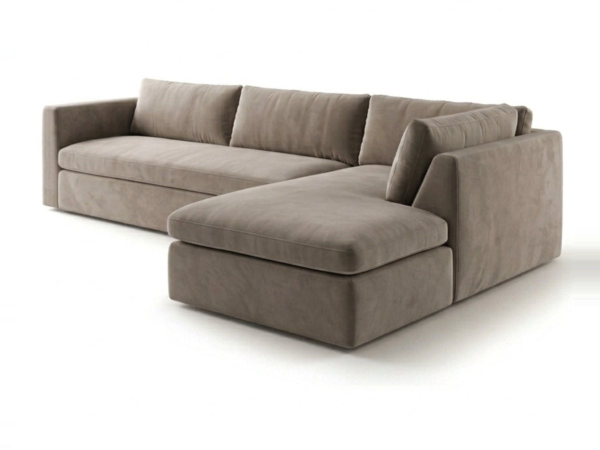 Sillón esquinero Cúrcuma tapizado en pana antimanchas color Stone, sofá en L con chaise longue