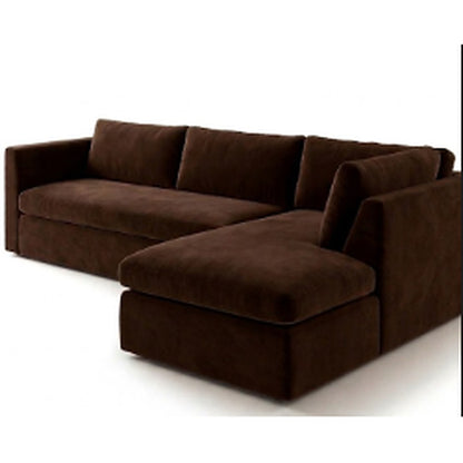 Sillón esquinero Cúrcuma tapizado en pana antimanchas color Suela, sofá en L con chaise longue