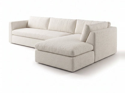 Sillón esquinero Cúrcuma tapizado en pana antimanchas color Tiza, sofá en L con chaise longue
