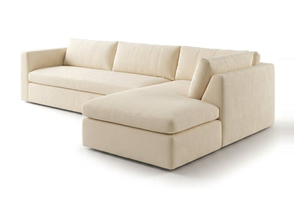 Sillón esquinero Cúrcuma tapizado en pana antimanchas color Vainilla, sofá en L con chaise longue