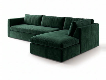 Sillón esquinero Cúrcuma tapizado en pana antimanchas color Verde inglés, sofá en L con chaise longue