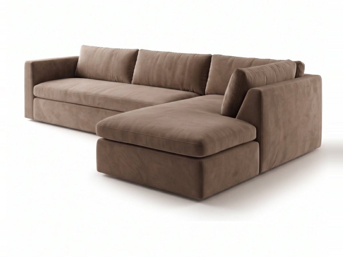 Sillón esquinero Cúrcuma tapizado en pana antimanchas color Visón, sofá en L con chaise longue