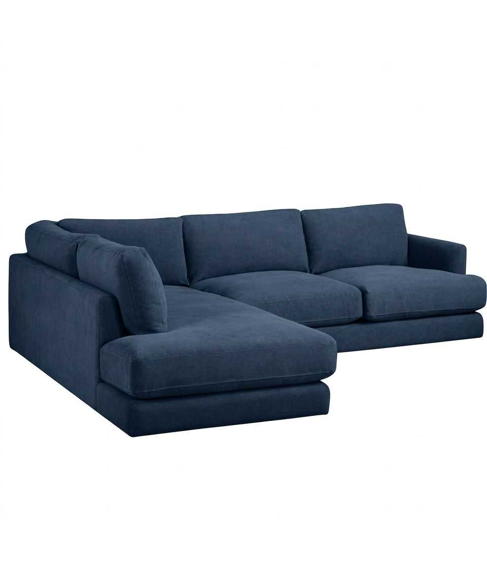 Sillón esquinero Elton tapizado en pana antimanchas color Azul, sofá en L con chaise longue