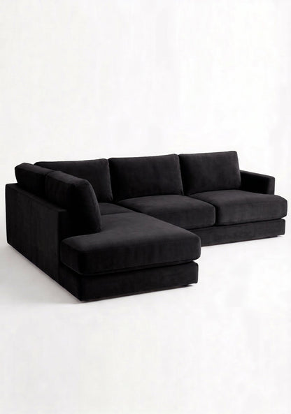 Sillón esquinero Elton tapizado en pana antimanchas color Black, sofá en L con chaise longue