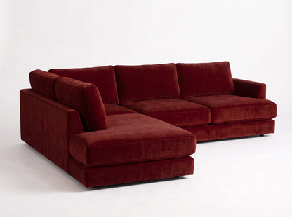 Sillón esquinero Elton tapizado en pana antimanchas color Bordo, sofá en L con chaise longue