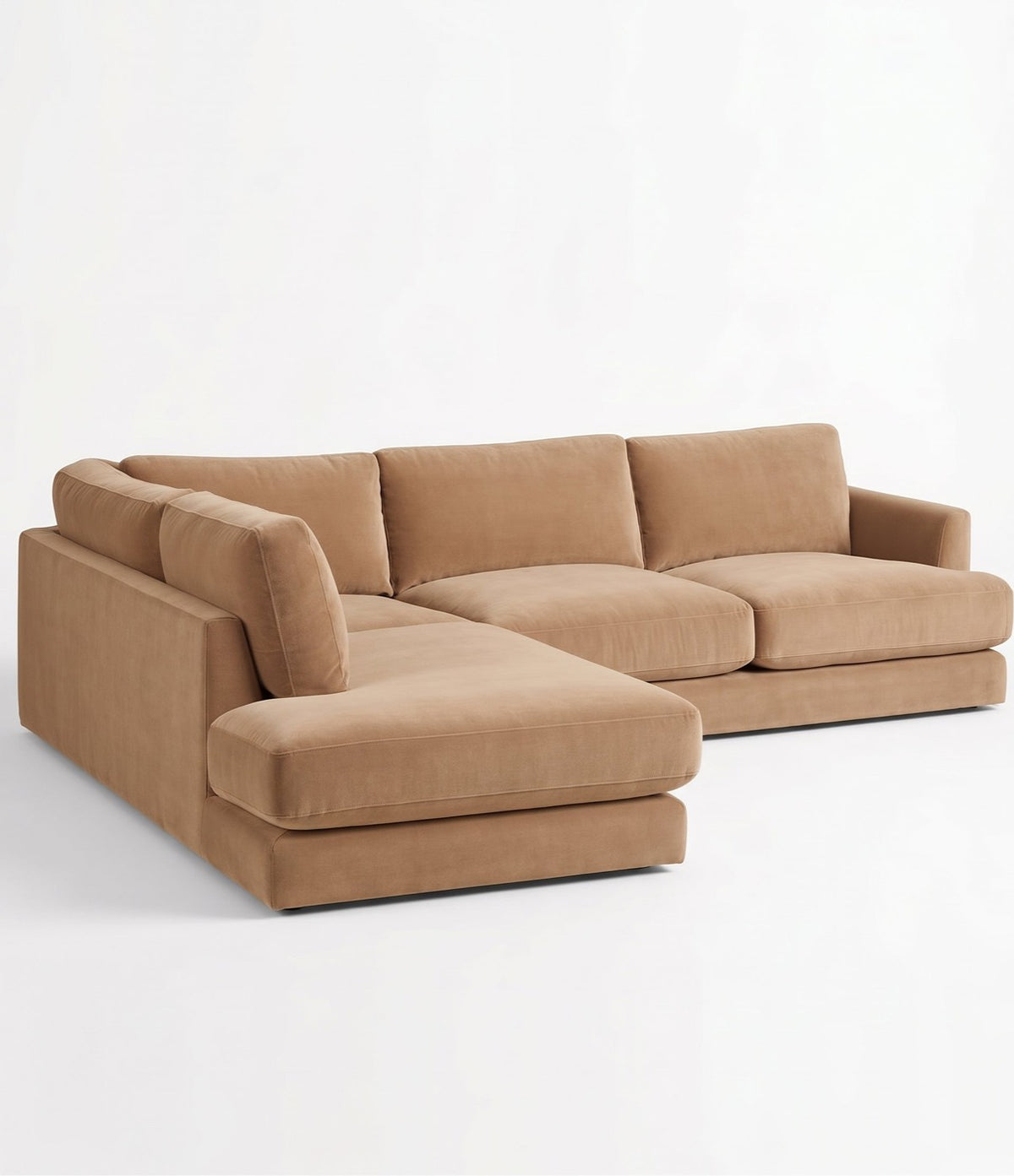 Sillón esquinero Elton tapizado en pana antimanchas color Latte, sofá en L con chaise longue