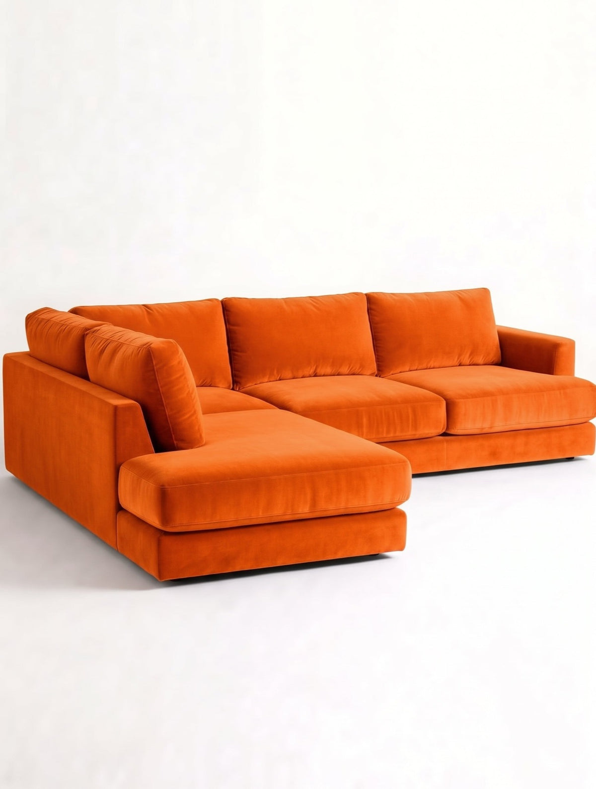 Sillón esquinero Elton tapizado en pana Donn color Naranja, sofá en L con chaise longue