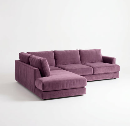 Sillón esquinero Elton tapizado en pana antimanchas color Obispo, sofá en L con chaise longue
