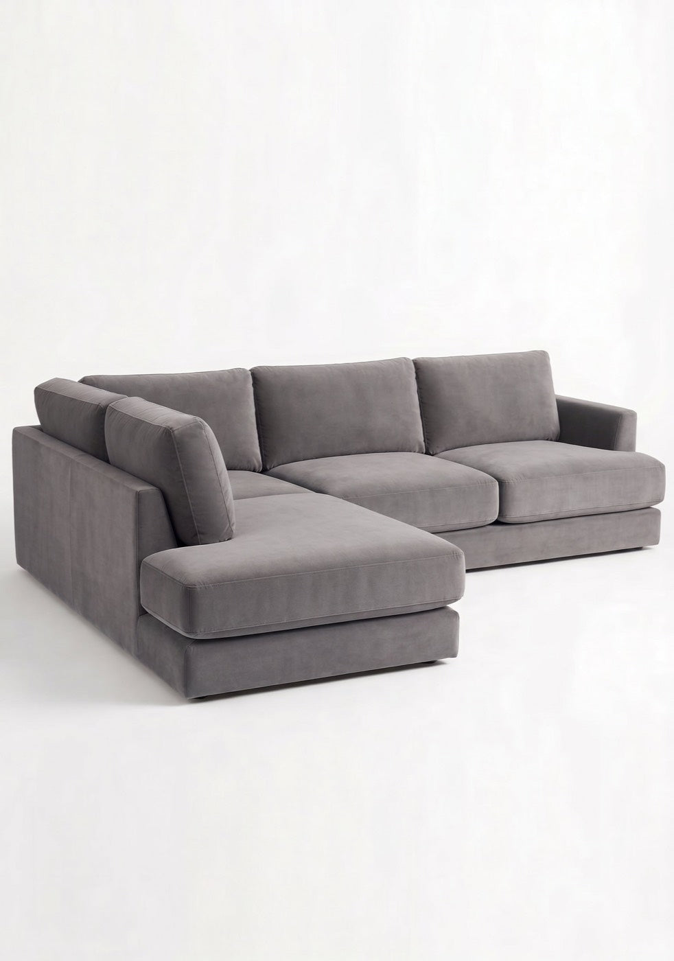 Sillón esquinero Elton tapizado en pana antimanchas color Onix, sofá en L con chaise longue