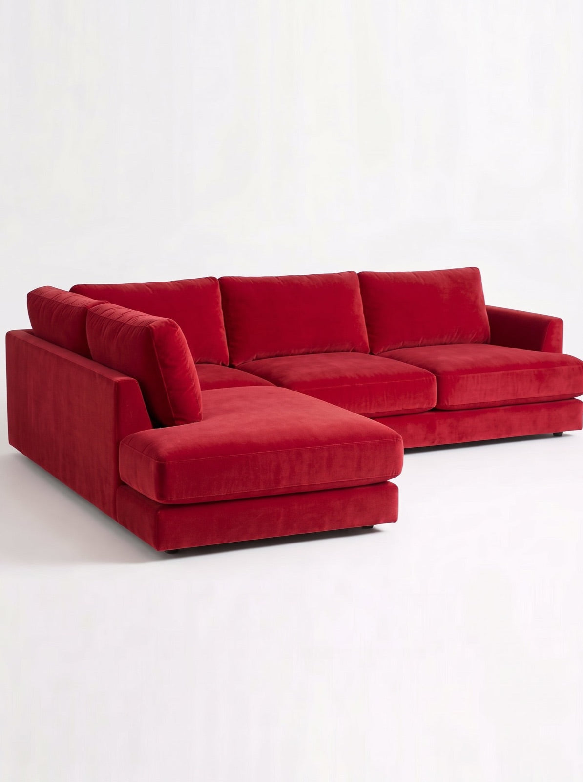 Sillón esquinero Elton tapizado en pana antimanchas color Rojo, sofá en L con chaise longue