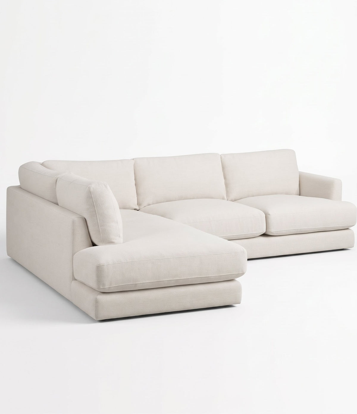 Sillón esquinero Elton tapizado en pana antimanchas color Tiza, sofá en L con chaise longue