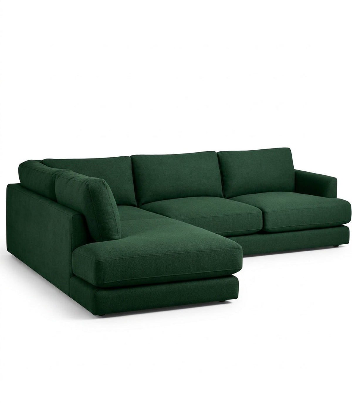 Sillón esquinero Elton tapizado en pana antimanchas color Verde inglés, sofá en L con chaise longue