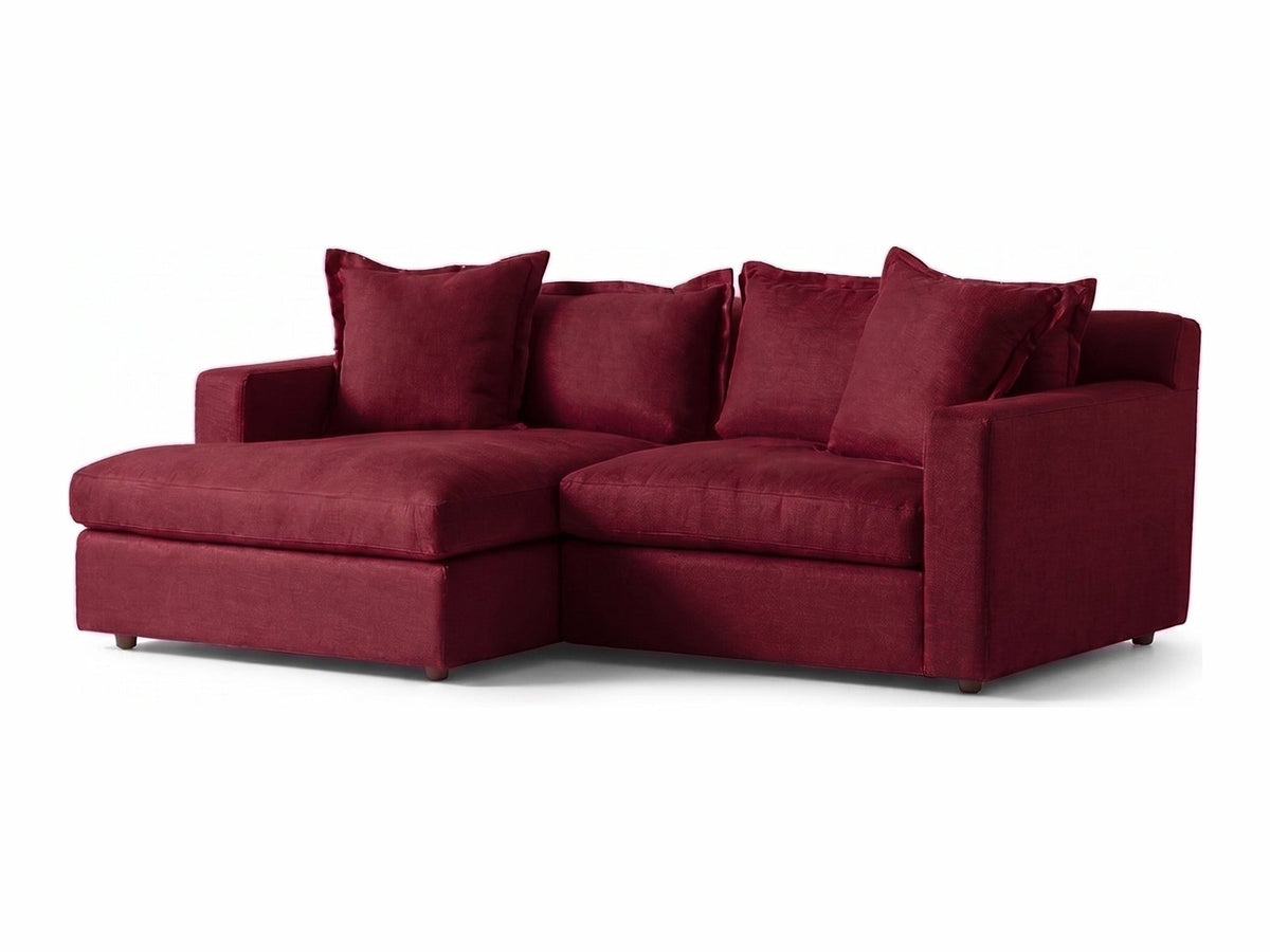 Sillón esquinero Enrique tapizado en pana antimanchas color Bordó, sofá en L con chaise longue
