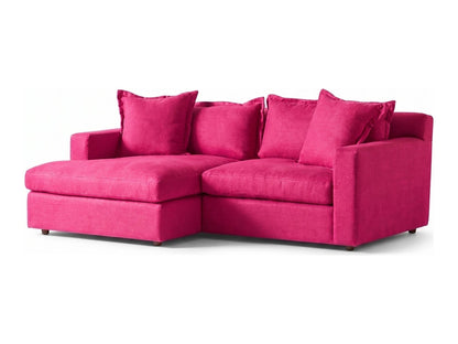 Sillón esquinero Enrique tapizado en pana antimanchas color Chicle, sofá en L con chaise longue