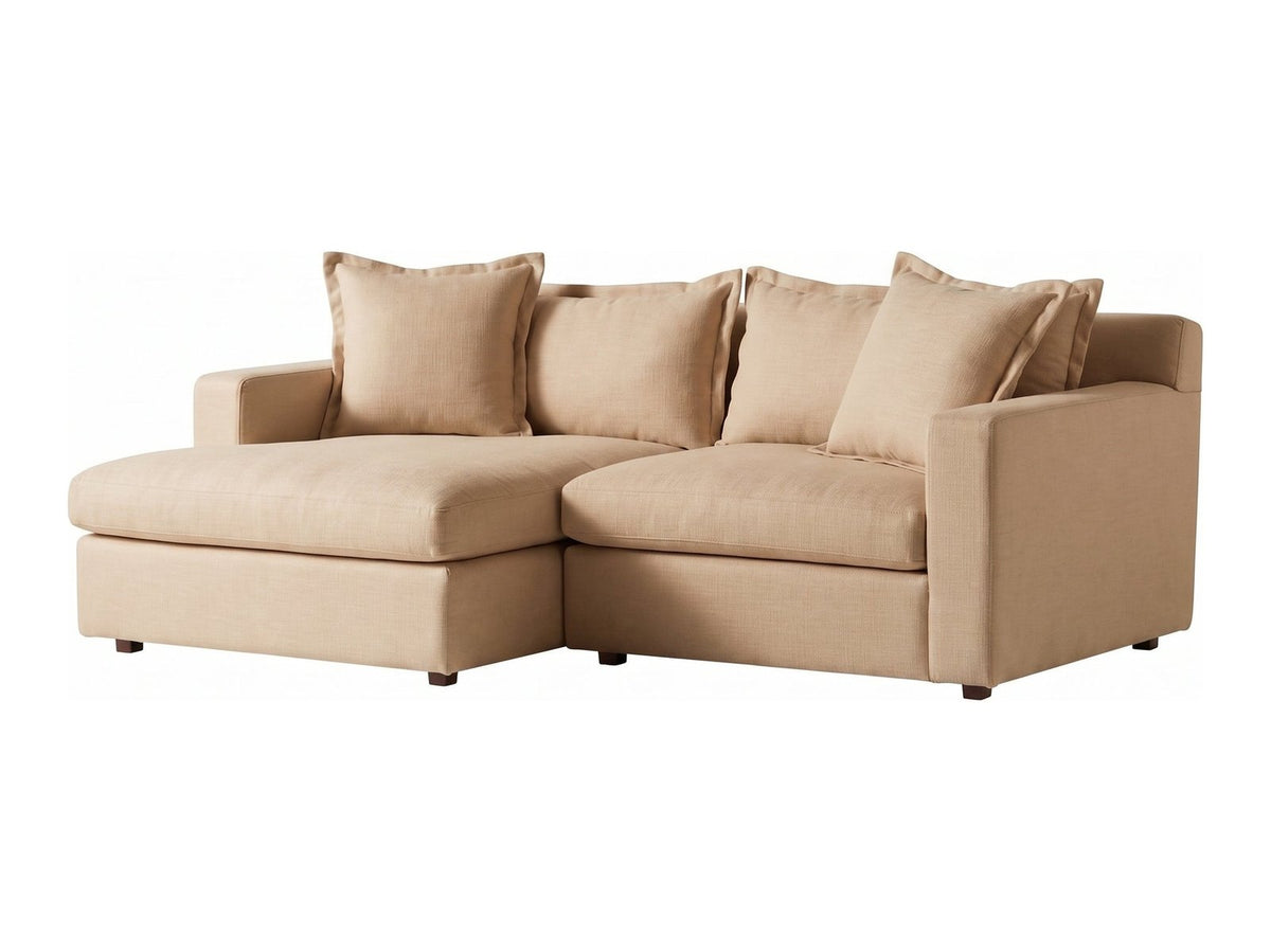 Sillón esquinero Enrique tapizado en pana antimanchas color Latte, sofá en L con chaise longue