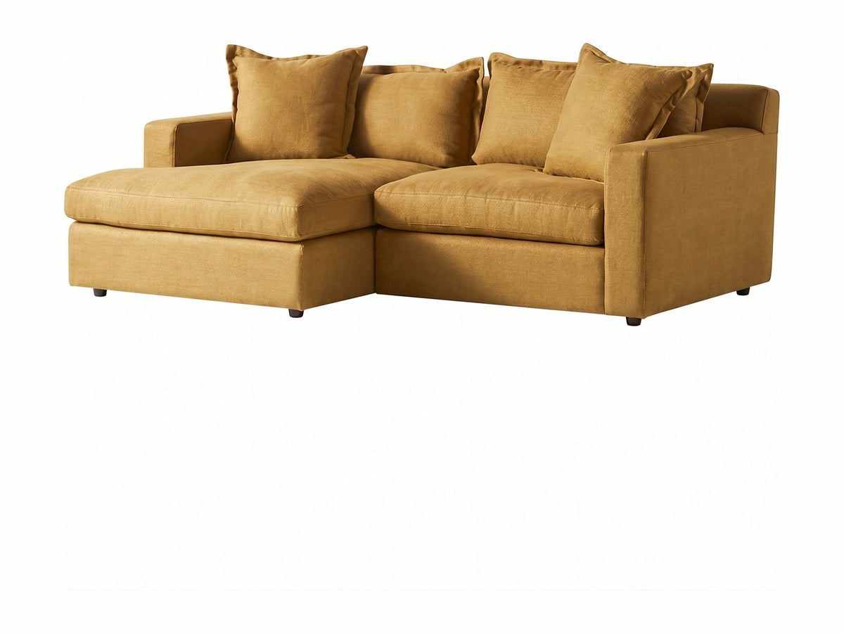 Sillón esquinero Enrique tapizado en pana antimanchas color Oro, sofá en L con chaise longue