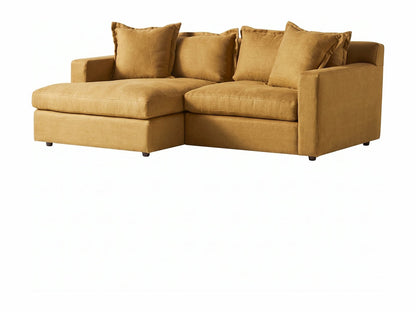 Sillón esquinero Enrique tapizado en pana antimanchas color Oro, sofá en L con chaise longue