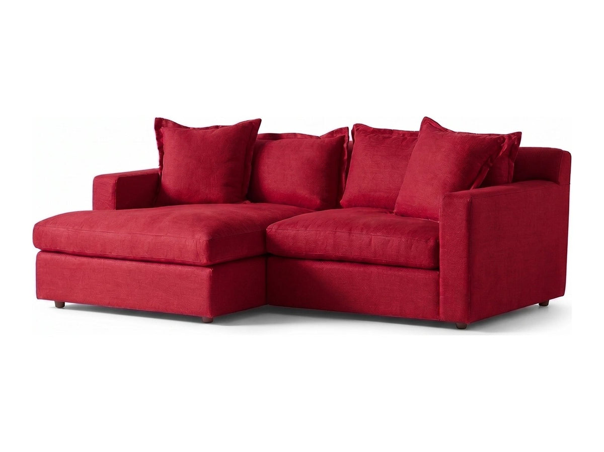 Sillón esquinero Enrique tapizado en pana antimanchas color Rojo, sofá en L con chaise longue