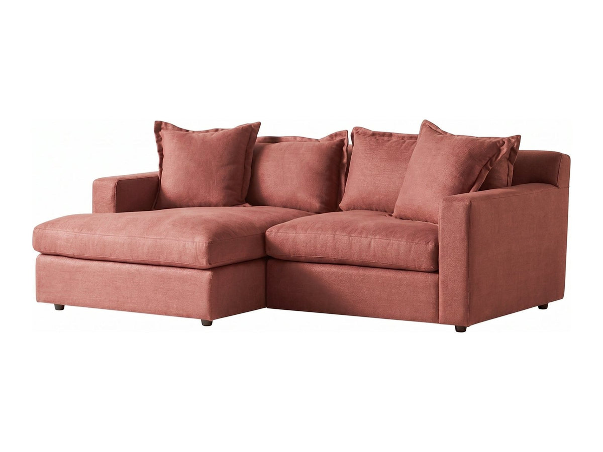 Sillón esquinero Enrique tapizado en pana antimanchas color Rosa, sofá en L con chaise longue