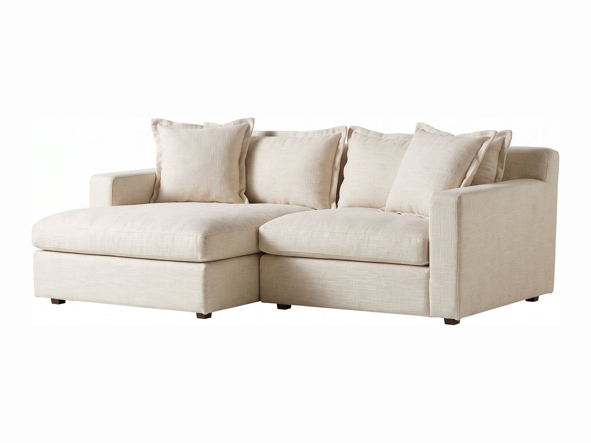 Sillón esquinero Enrique tapizado en pana antimanchas color Tiza, sofá en L con chaise longue