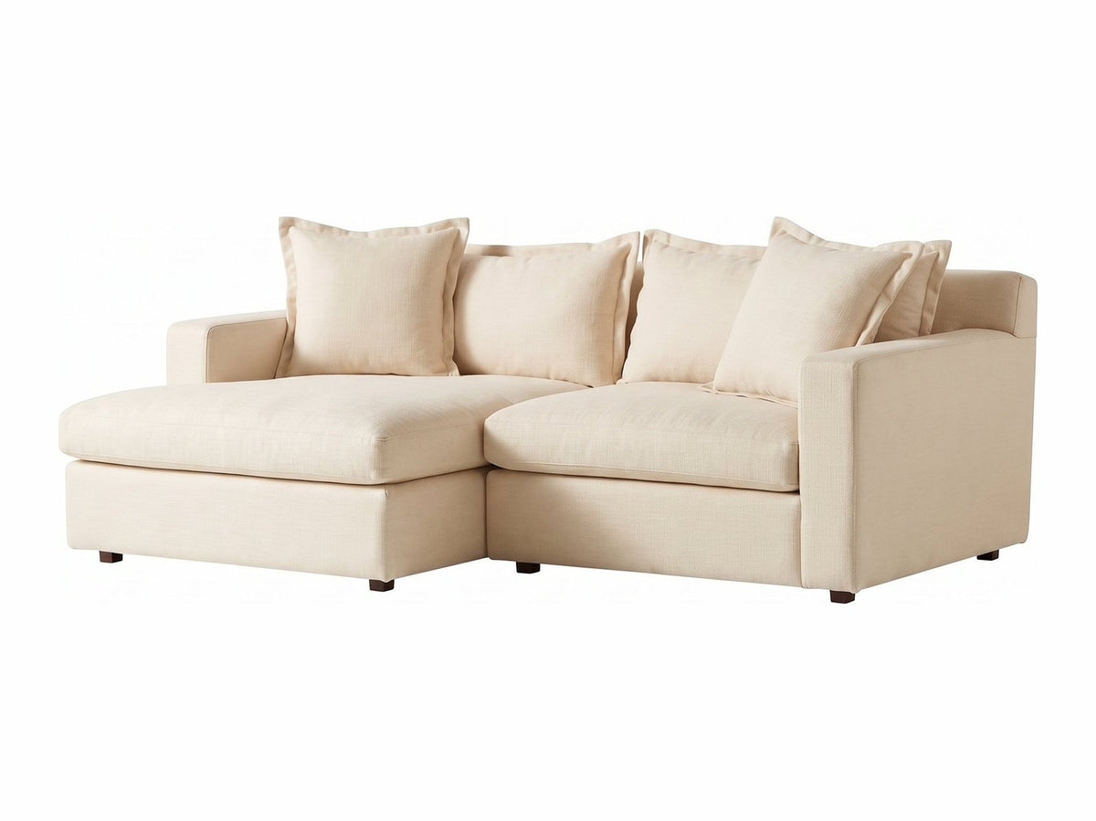 Sillón esquinero Enrique tapizado en pana antimanchas color Vainilla, sofá en L con chaise longue