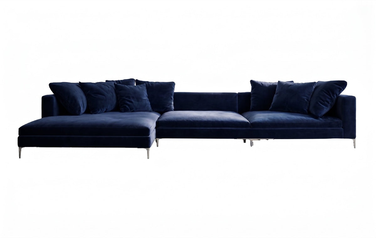 Sillón esquinero Florence tapizado en pana antimanchas color Azul, sofá en L con chaise longue