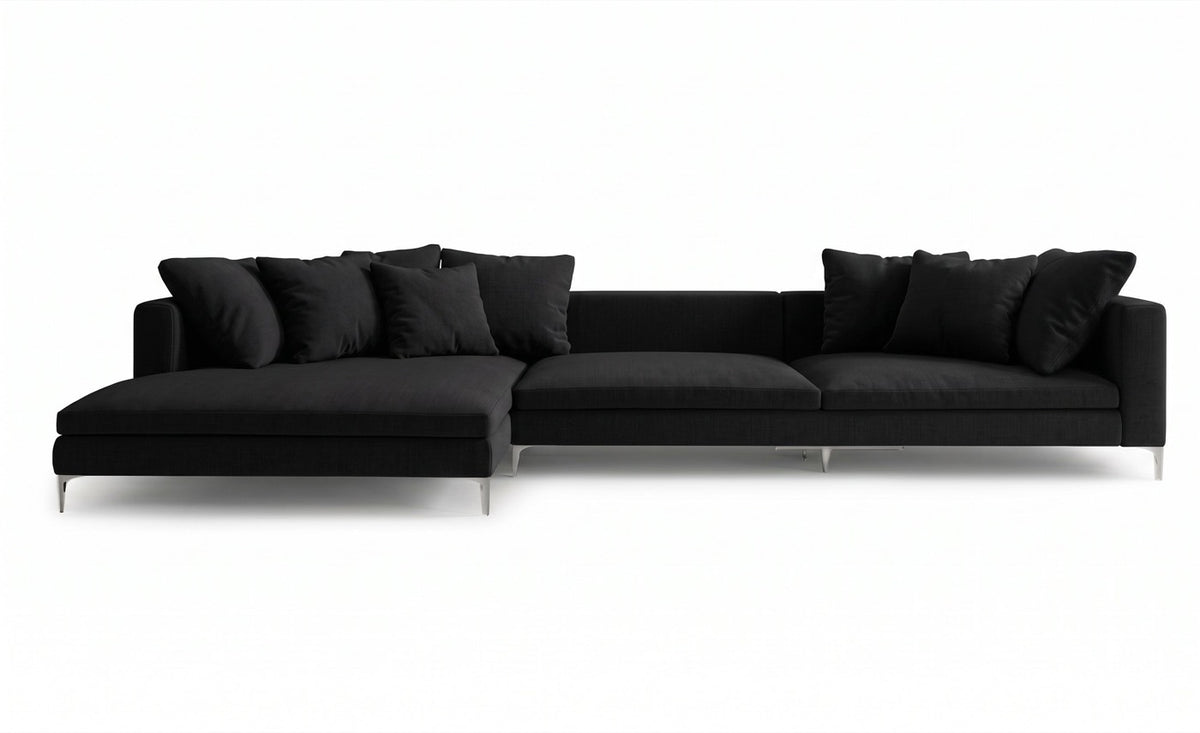 Sillón esquinero Florence tapizado en pana antimanchas color Black, sofá en L con chaise longue