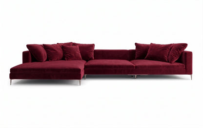 Sillón esquinero Florence tapizado en pana antimanchas color Bordó, sofá en L con chaise longue