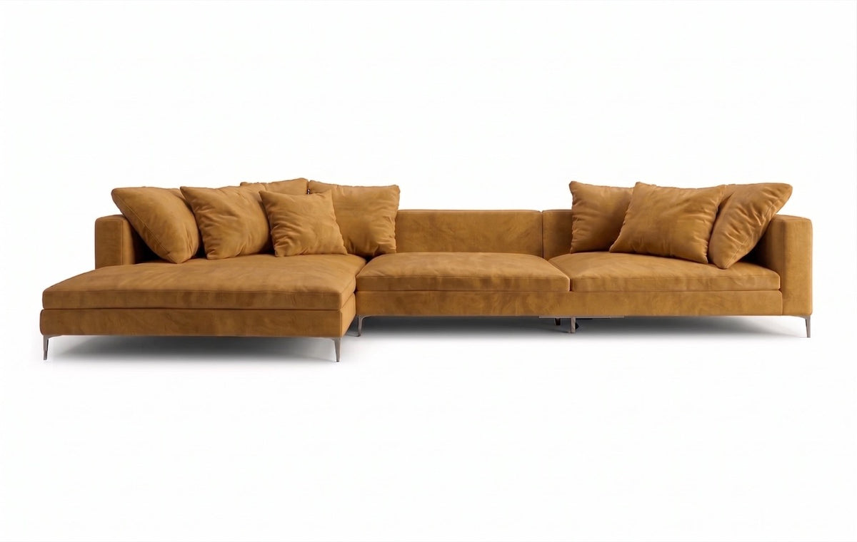 Sillón esquinero Florence tapizado en pana antimanchas color Gamuza, sofá en L con chaise longue