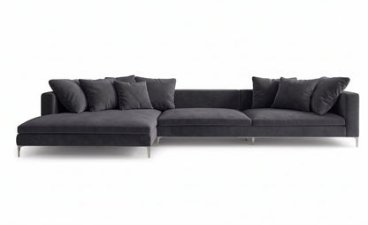Sillón esquinero Florence tapizado en pana antimanchas color Grafito, sofá en L con chaise longue