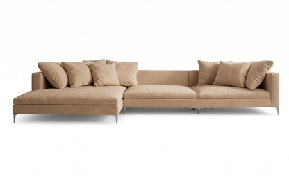 Sillón esquinero Florence tapizado en pana antimanchas color Latte, sofá en L con chaise longue