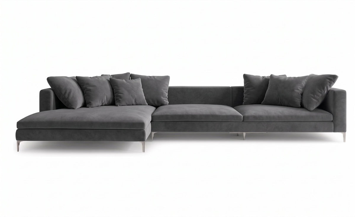 Sillón esquinero Florence tapizado en pana antimanchas color Onyx, sofá en L con chaise longue