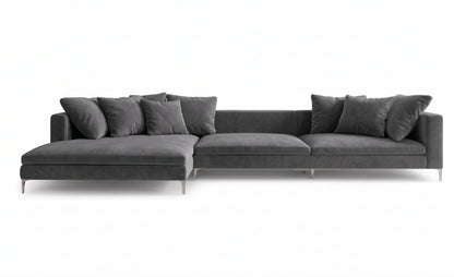 Sillón esquinero Florence tapizado en pana antimanchas color Onyx, sofá en L con chaise longue