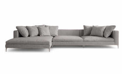 Sillón esquinero Florence tapizado en pana antimanchas color Plata, sofá en L con chaise longue