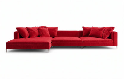Sillón esquinero Florence tapizado en pana antimanchas color Rojo, sofá en L con chaise longue