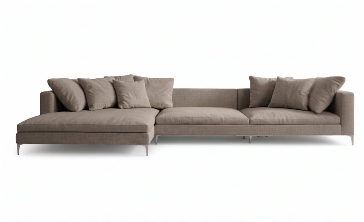 Sillón esquinero Florence tapizado en pana antimanchas color Stone, sofá en L con chaise longue