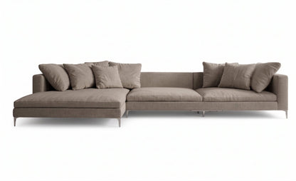 Sillón esquinero Florence tapizado en pana antimanchas color Stone, sofá en L con chaise longue