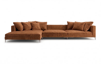 Sillón esquinero Florence tapizado en pana antimanchas color Suela, sofá en L con chaise longue