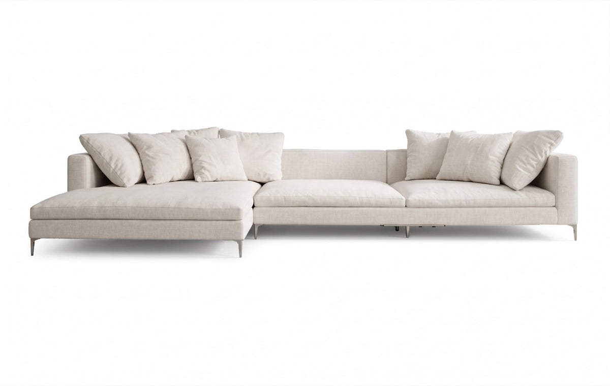 Sillón esquinero Florence tapizado en pana antimanchas color Tiza, sofá en L con chaise longue