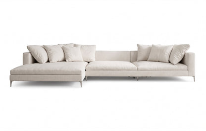 Sillón esquinero Florence tapizado en pana antimanchas color Tiza, sofá en L con chaise longue