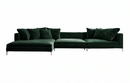 Sillón esquinero Florence tapizado en pana antimanchas color Verde inglés, sofá en L con chaise longue