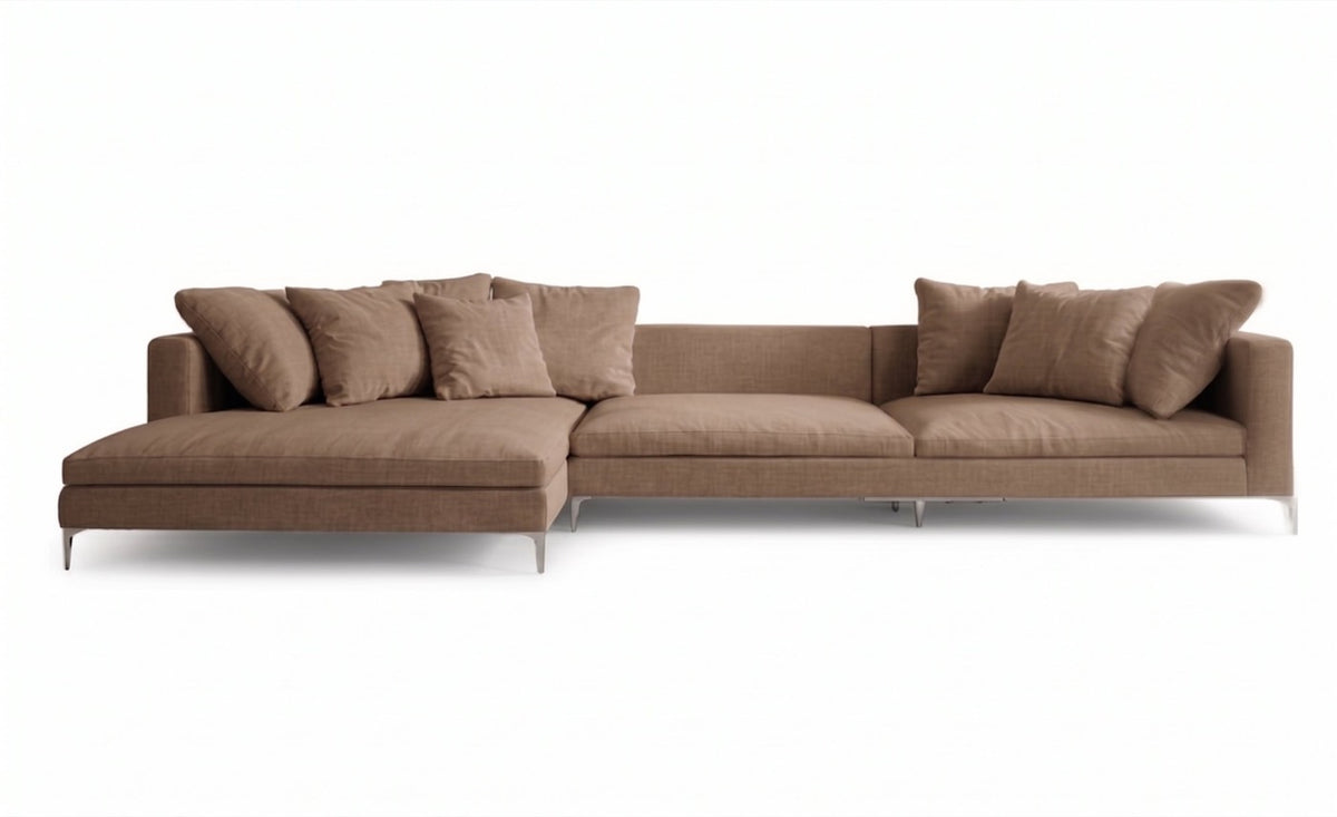 Sillón esquinero Florence tapizado en pana antimanchas color Visón, sofá en L con chaise longue